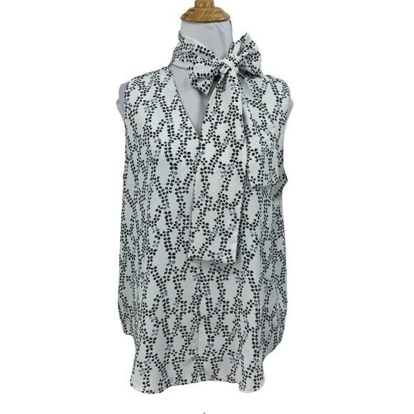 Ann‎ Taylor Blouse Petites Size XSP Tie Neck Statement Bow Sleeveless V Neck Top - Picture 6 of 6